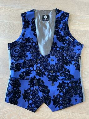 TWISTED TAILOR VEST hare blue mid century modern abstract flocking size 38r MEN